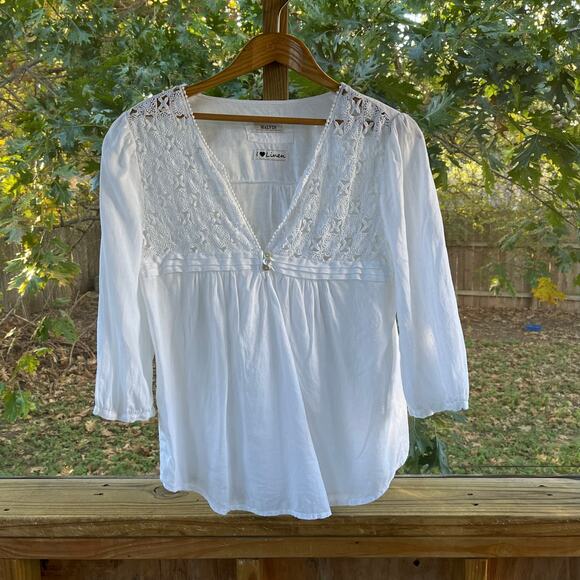 Malvin Tops - Malvin I Love Linen Women's White 100% Linen Blouse Size S